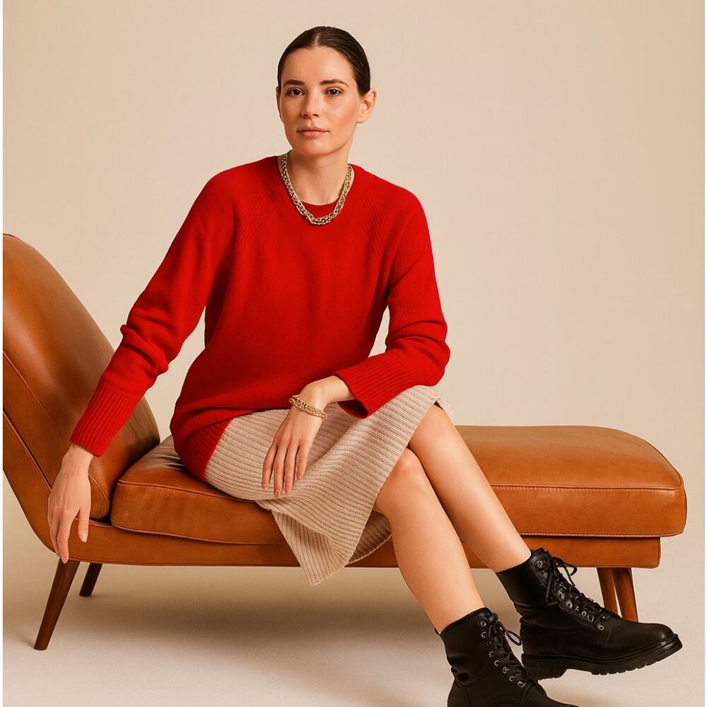 ANTHROPOLOGIE Cozy Tunic Sweater Cherry Red Sz M $128 {HH48}